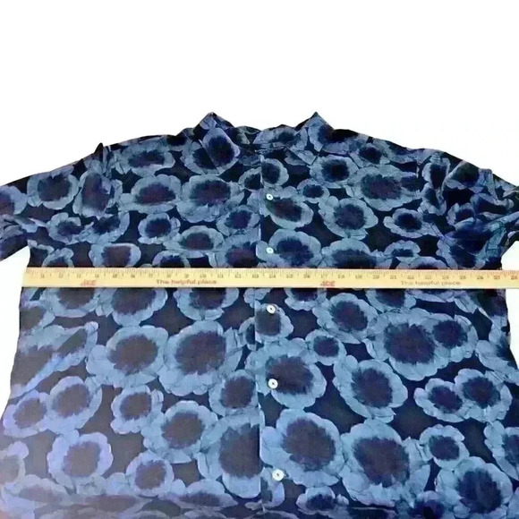 Banana Republic Size XL Relaxed Fit 100% Cotton Blue Floral Shirt Boho Party - Picture 7 of 10